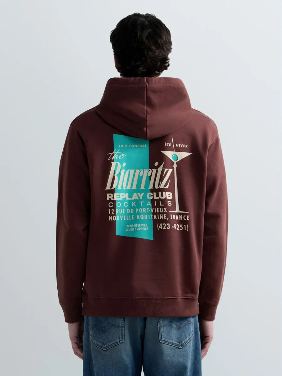 REPLAY MEN'S TERRY COTTON HOODIE WITH PRINT