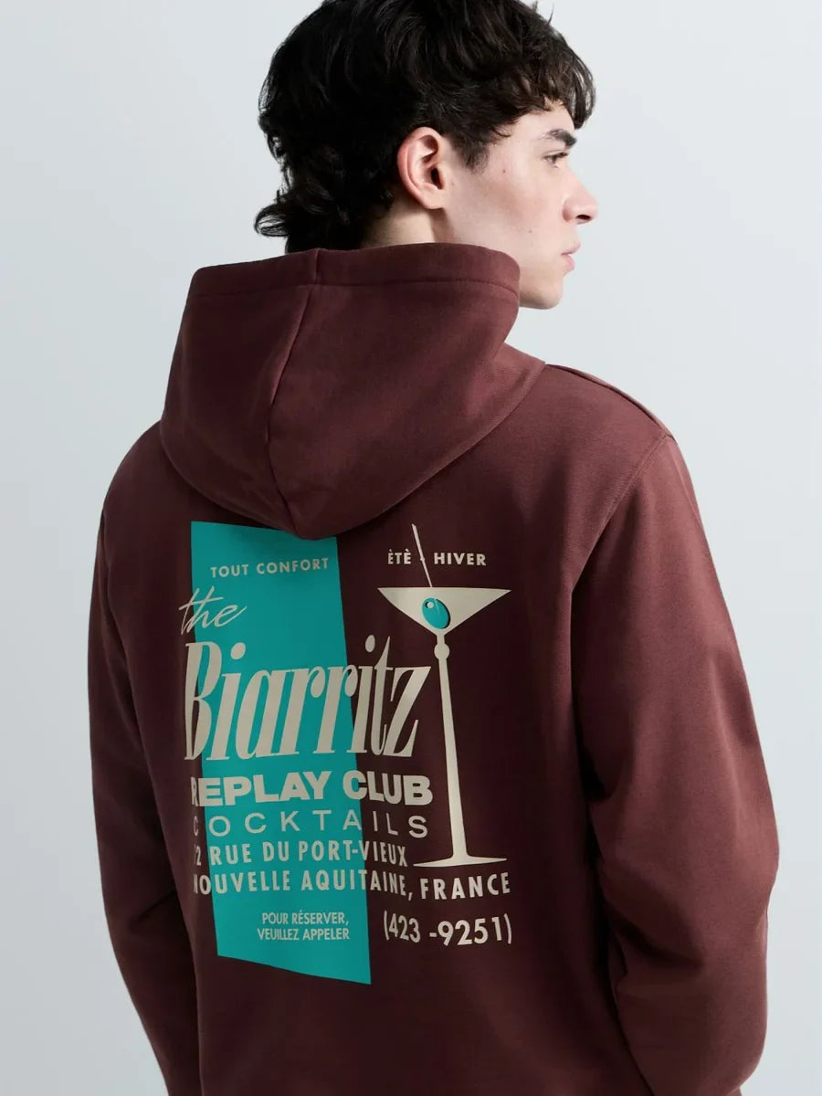 REPLAY MEN'S TERRY COTTON HOODIE WITH PRINT