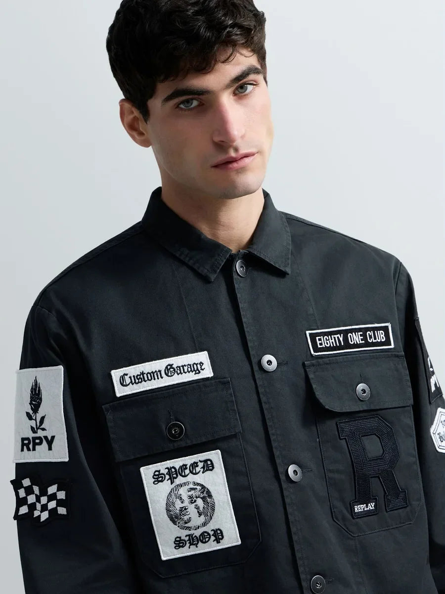 REPLAY MEN'S OVERSHIRT WITH PATCH AND LOGO