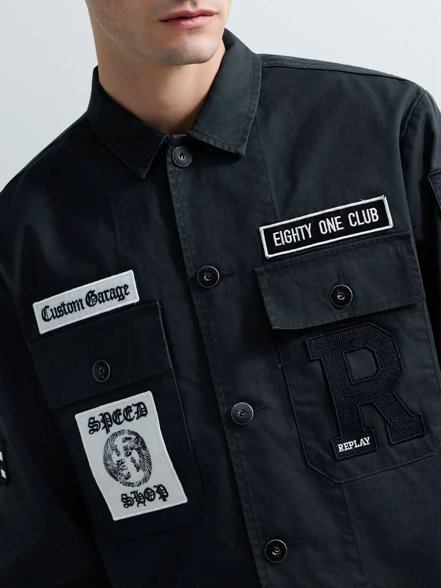 REPLAY MEN'S OVERSHIRT WITH PATCH AND LOGO