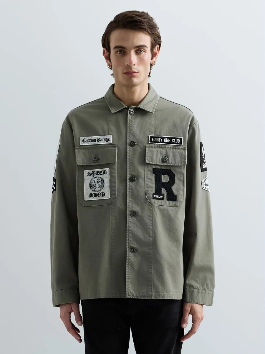 REPLAY MEN'S OVERSHIRT WITH PATCH AND LOGO