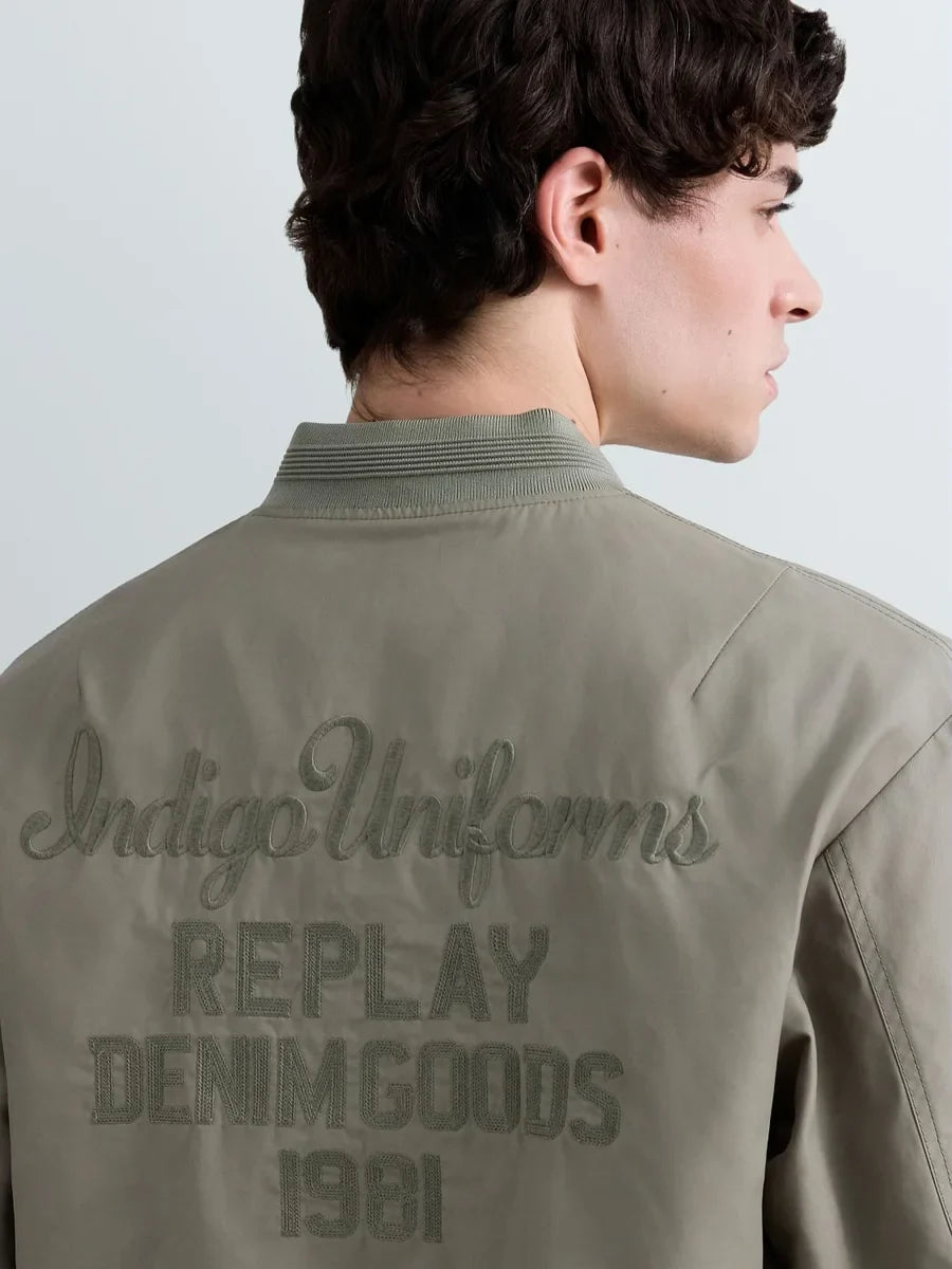 REPLAY MEN'S TWILL BOMBER WITH LETTERING