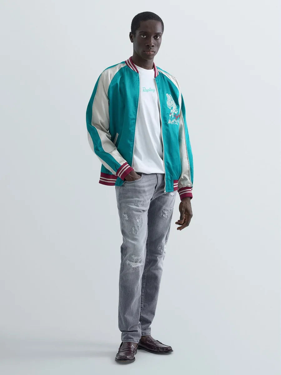 REPLAY MEN'S SATIN BOMBER JACKET WITH DRAGON