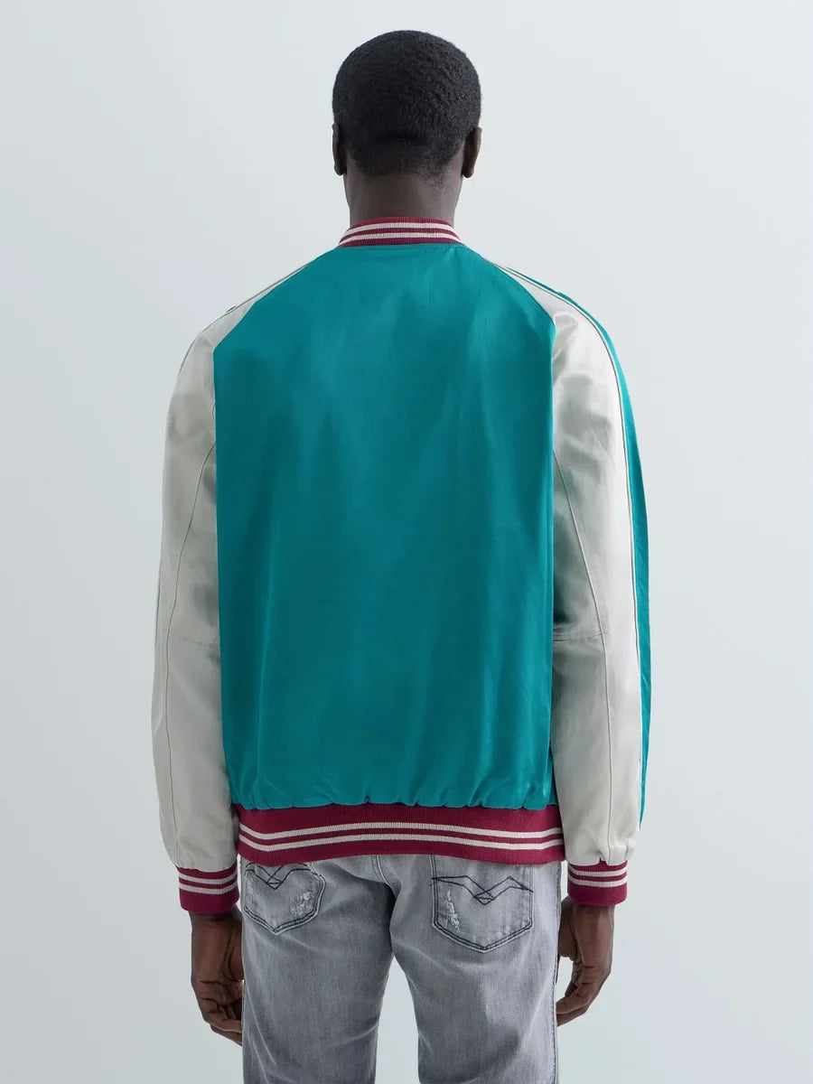 REPLAY MEN'S SATIN BOMBER JACKET WITH DRAGON