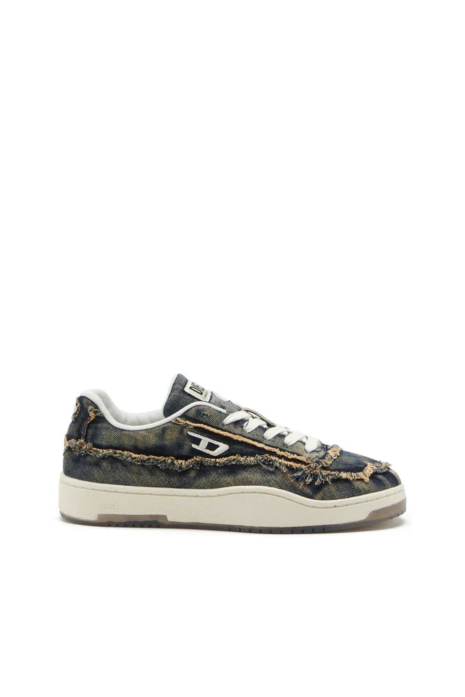 Diesel Men's S-Tracker-D-Frayed denim sneakers with transparent sole