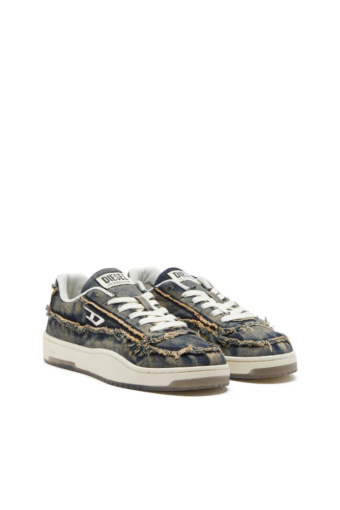Diesel Men's S-Tracker-D-Frayed denim sneakers with transparent sole