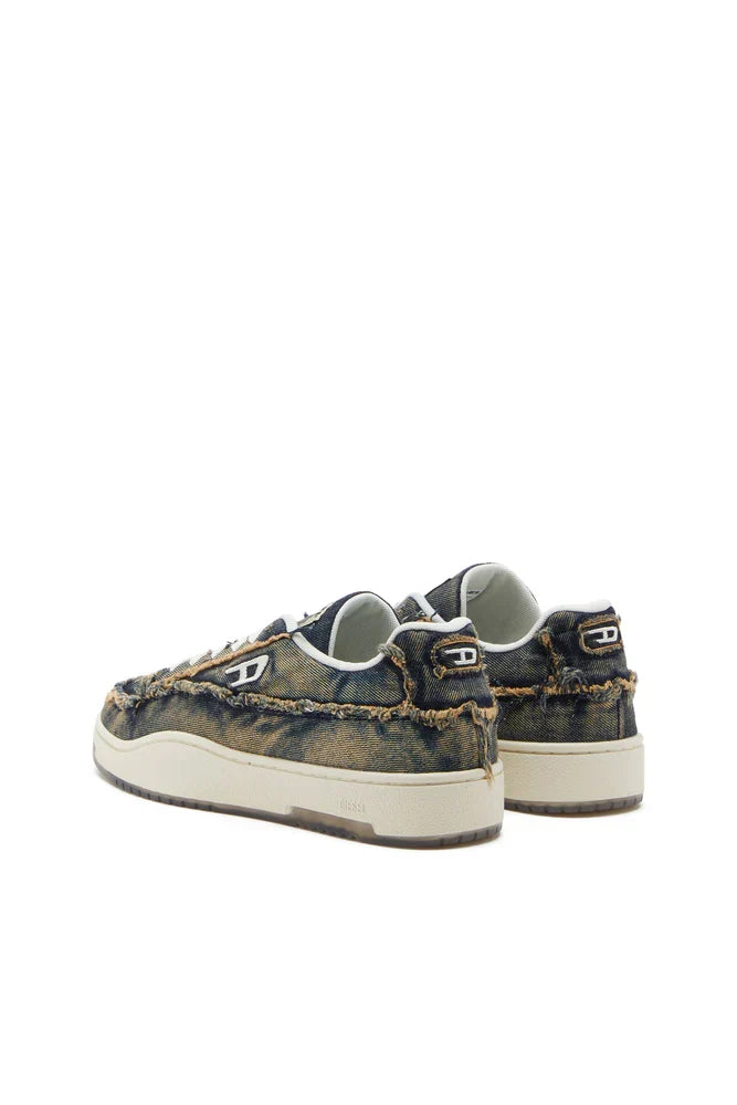 Diesel Men's S-Tracker-D-Frayed denim sneakers with transparent sole