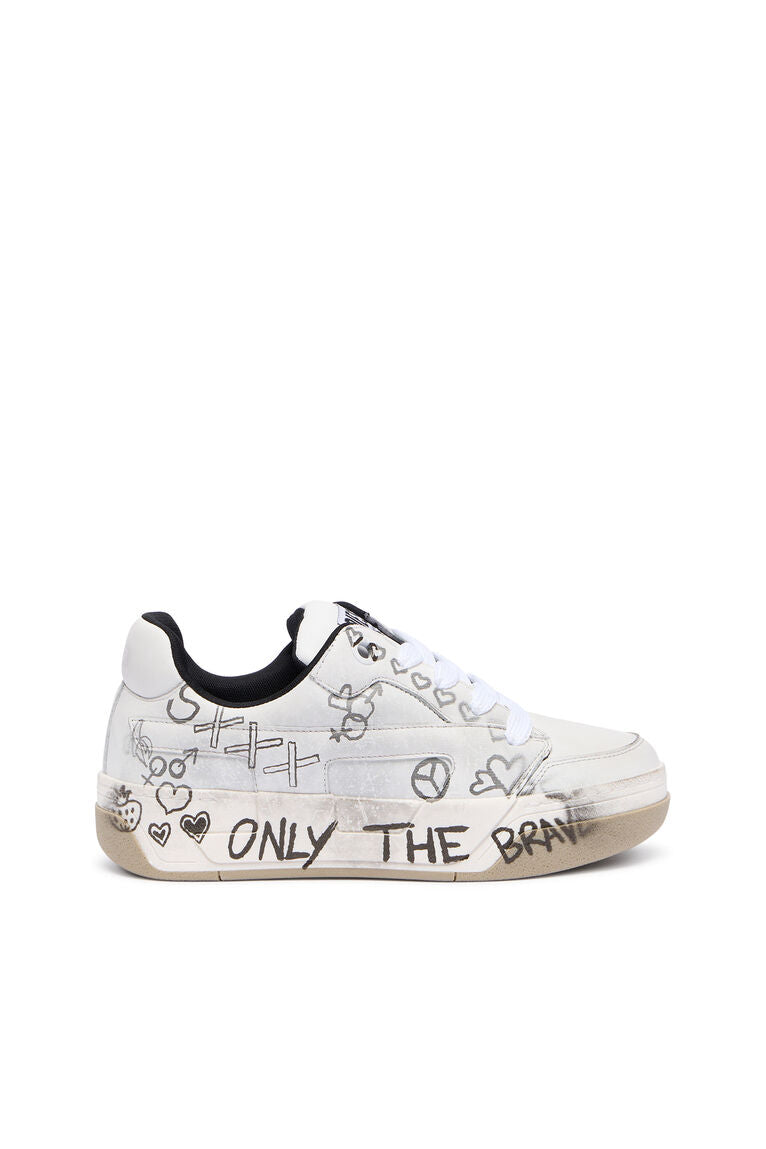 Diesel Women's D-Ollie-Leather sneakers with graffiti print