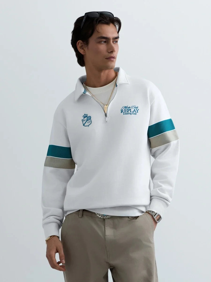 REPLAY MEN'S MONTE CARLO COUNTRY CLUB COLLECTION SWEATSHIRT WITH CONTRASTING BANDS