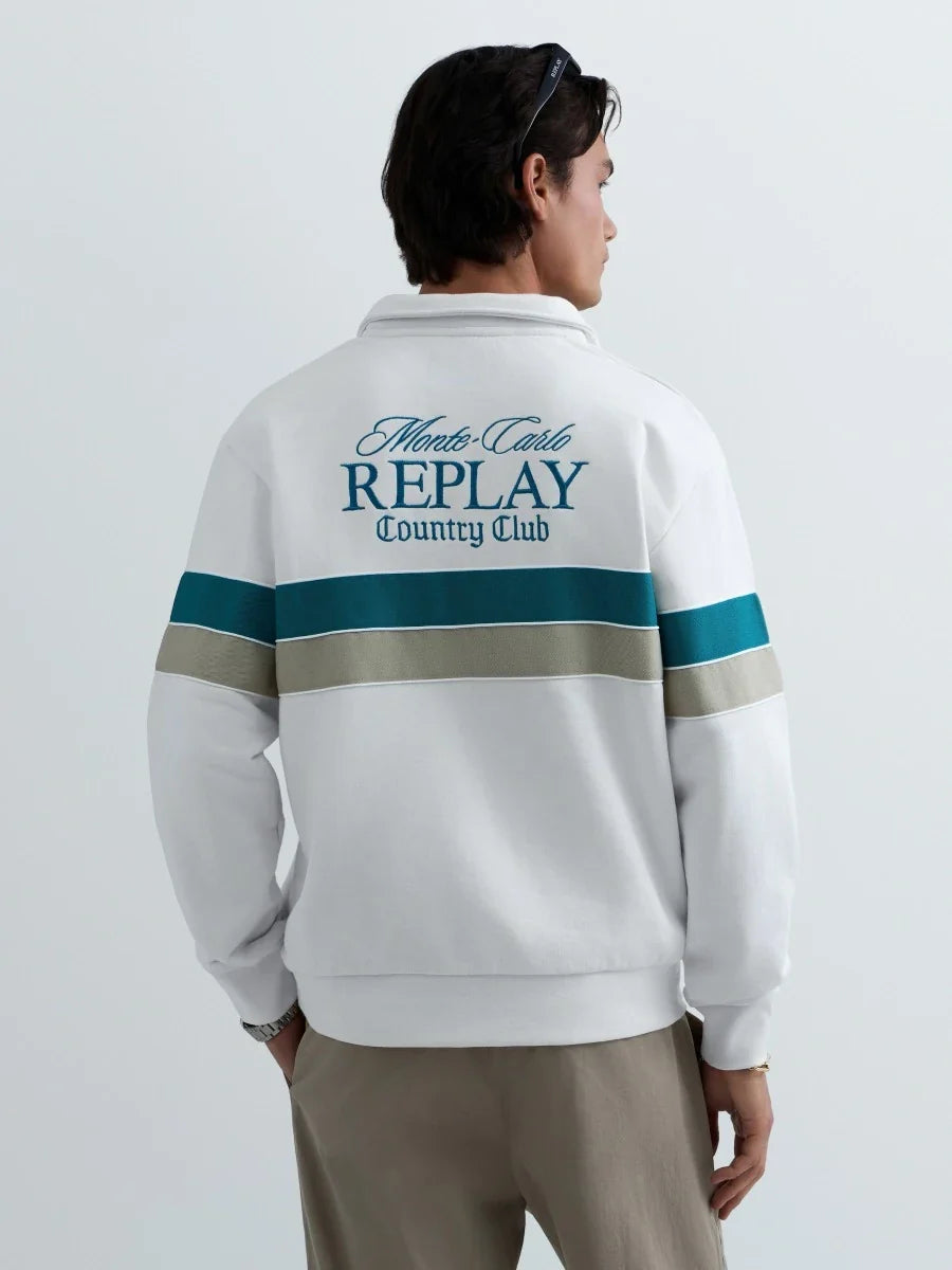 REPLAY MEN'S MONTE CARLO COUNTRY CLUB COLLECTION SWEATSHIRT WITH CONTRASTING BANDS