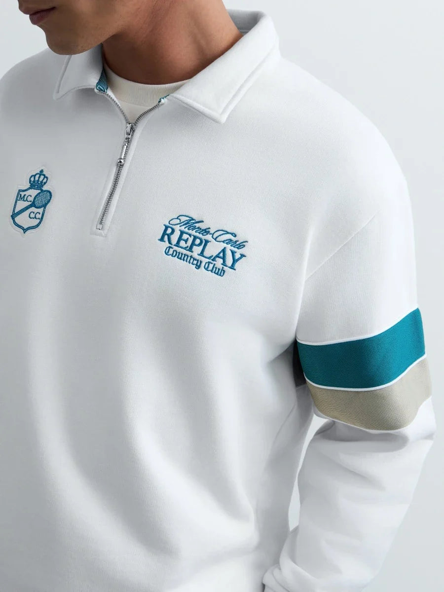 REPLAY MEN'S MONTE CARLO COUNTRY CLUB COLLECTION SWEATSHIRT WITH CONTRASTING BANDS