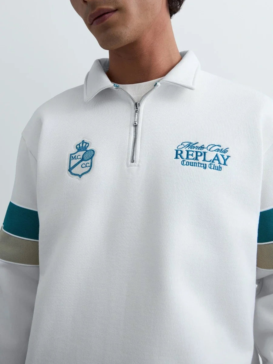 REPLAY MEN'S MONTE CARLO COUNTRY CLUB COLLECTION SWEATSHIRT WITH CONTRASTING BANDS